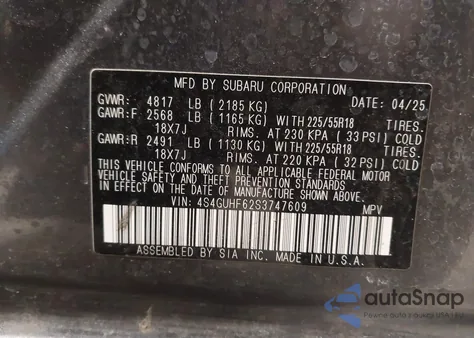 2025 Subaru Crosstrek Sport from USA, damaged, VIN 4S4GUHF62S3747609